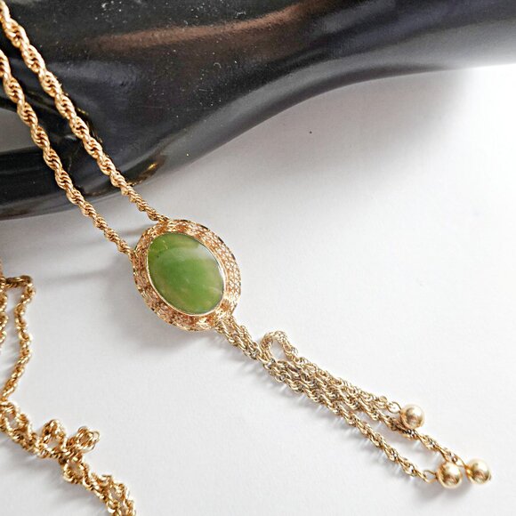 Lizzie Fortunato Lariat Jade and 12k Gold Filled Necklace 30" long - Picture 1 of 3